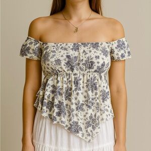 Free People Women’s Boho Floral Print Off the Shoulder Blouse Size Small